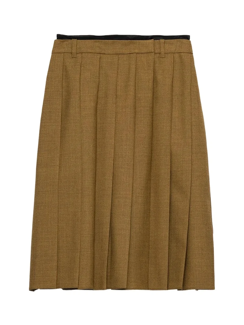 Prada Pleated Wool Midi Skirt