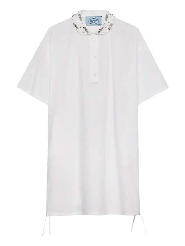 Embellished Cotton-Blend Mini Polo Dress