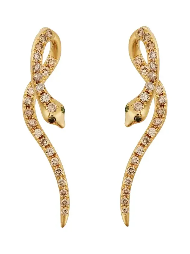 Ileana Makri 18K Yellow Gold Boa Earrings with Champagne Diamonds