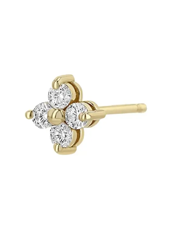 14K Diamond Quad Stud Earring, Single 14K Diamond Quad Stud Earring, Single
