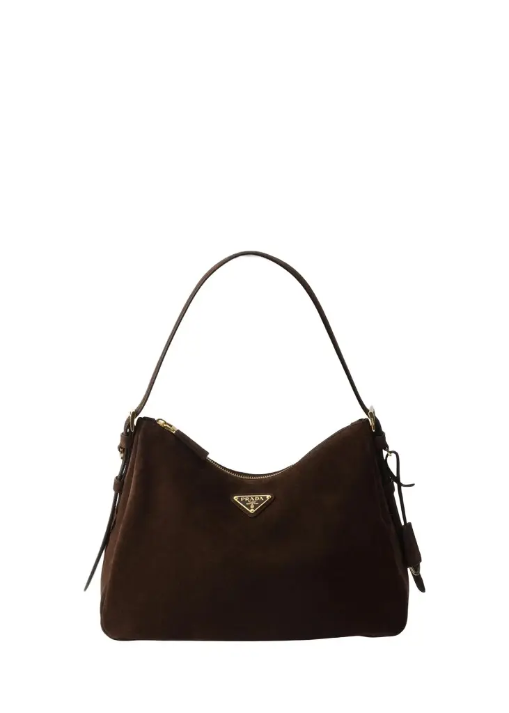 Prada Aimee Medium Suede Shoulder Bag