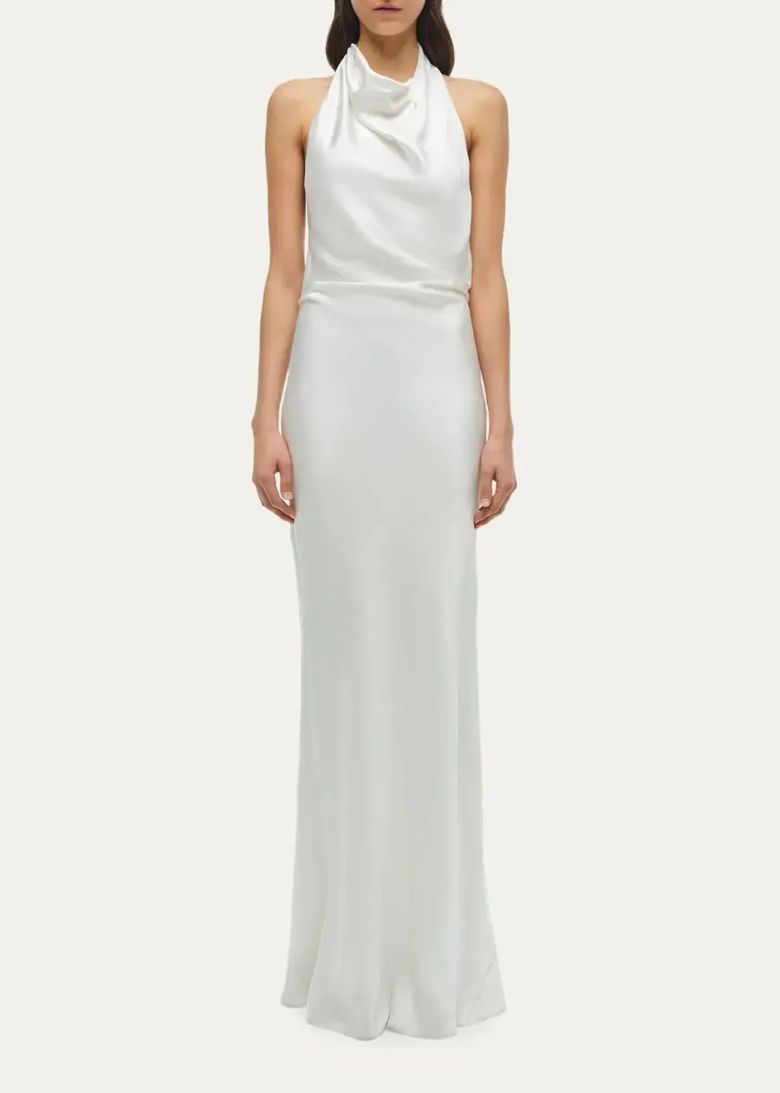Simkhai Reannon Draped Satin Halter Gown | Thumbnail 2 Simkhai Reannon Draped Satin Halter Gown | Thumbnail 2