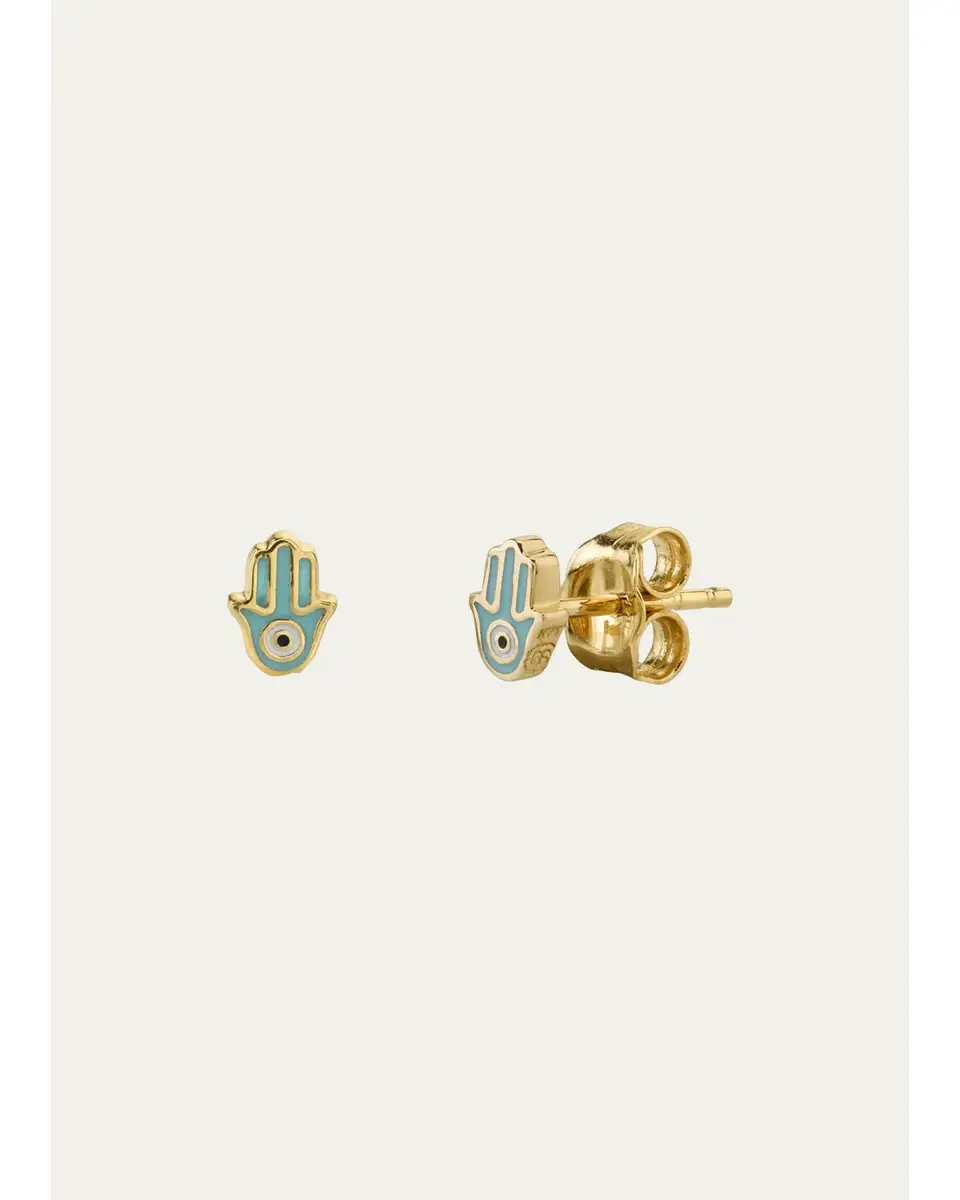 Sydney Evan 14k Yellow Gold Mini Enamel Hamsa Stud Earrings | Image 1 Sydney Evan 14k Yellow Gold Mini Enamel Hamsa Stud Earrings | Image 1
