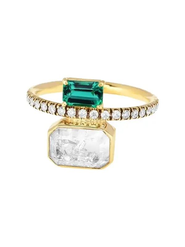 18K Yellow Gold Eternity Ring with Emerald and Diamond Shaker