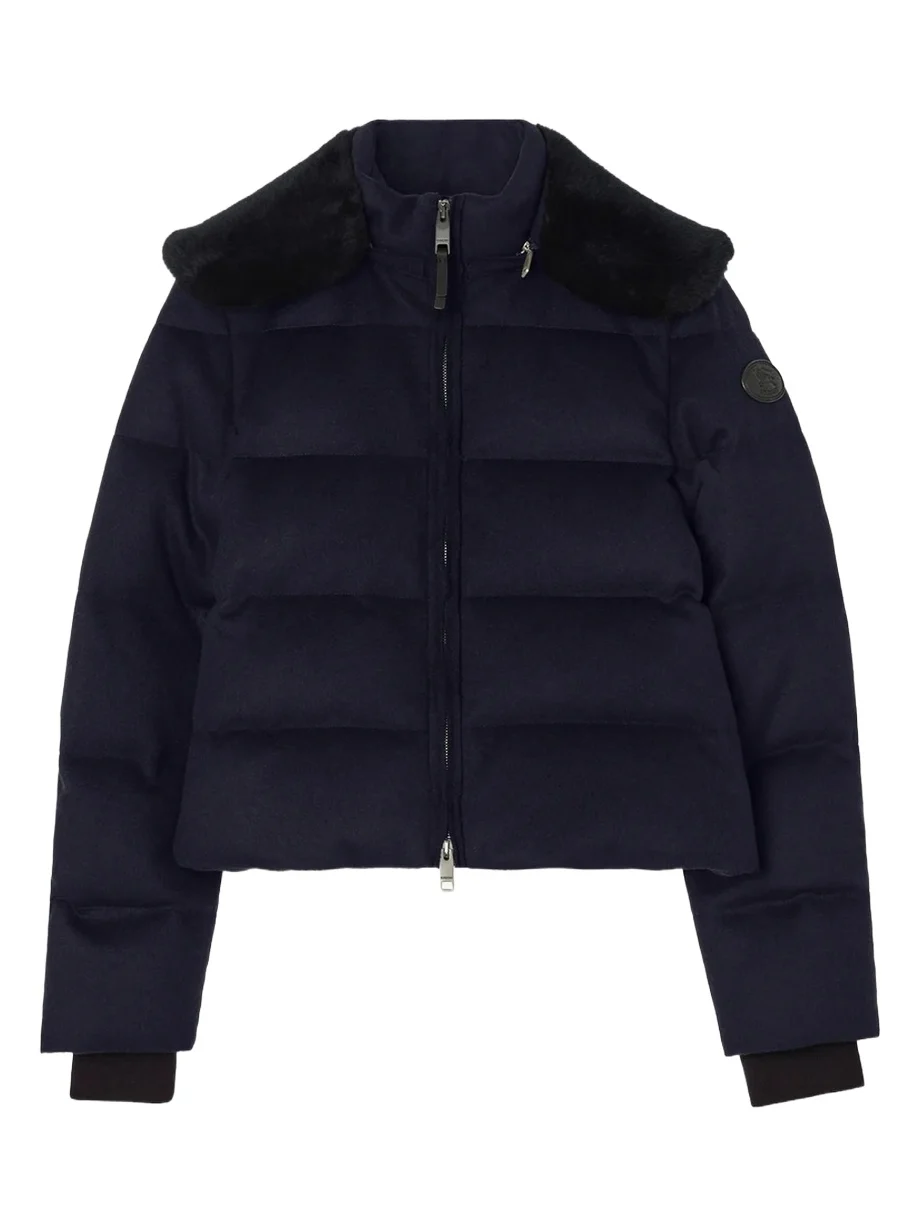 Burberry Latimer Lamb Shearling Collar & Cashmere Crop Puffer Jacket