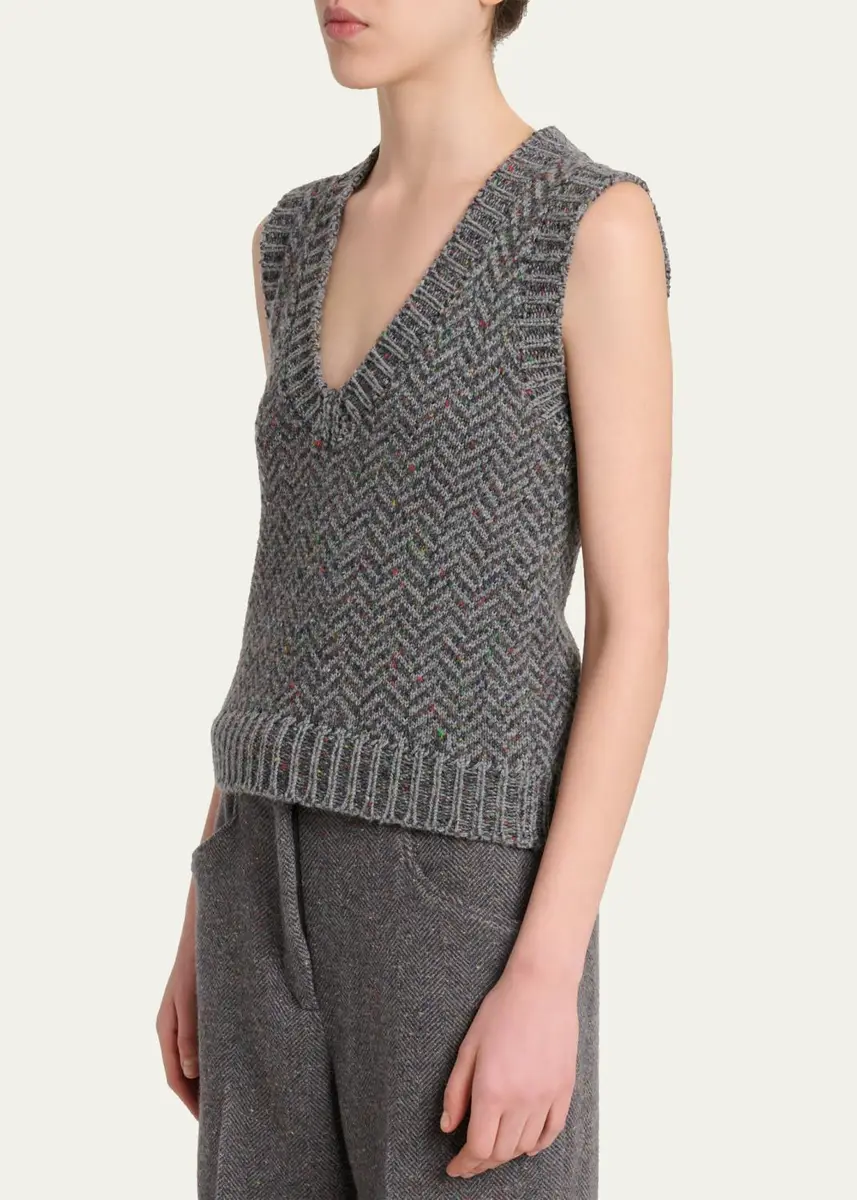 Gabriela Hearst Cresset Cashmere Speckled Herringbone V-Neck Vest | Thumbnail 4 Gabriela Hearst Cresset Cashmere Speckled Herringbone V-Neck Vest | Thumbnail 4