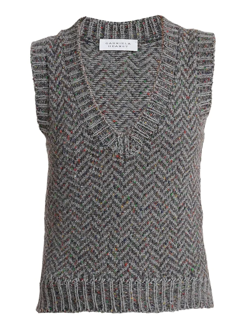 Gabriela Hearst Cresset Cashmere Speckled Herringbone V-Neck Vest