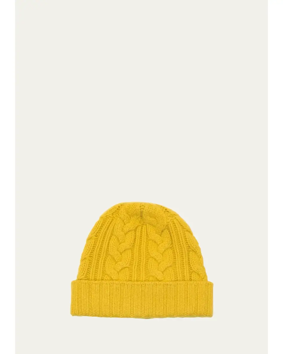 Bergdorf Goodman Men's Cable-Knit Cuffed Cashmere Beanie Hat | Thumbnail 3
