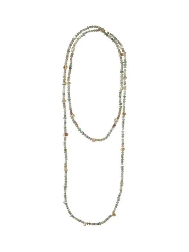 18K Grey Sapphire Beaded Long Necklace, 60"L