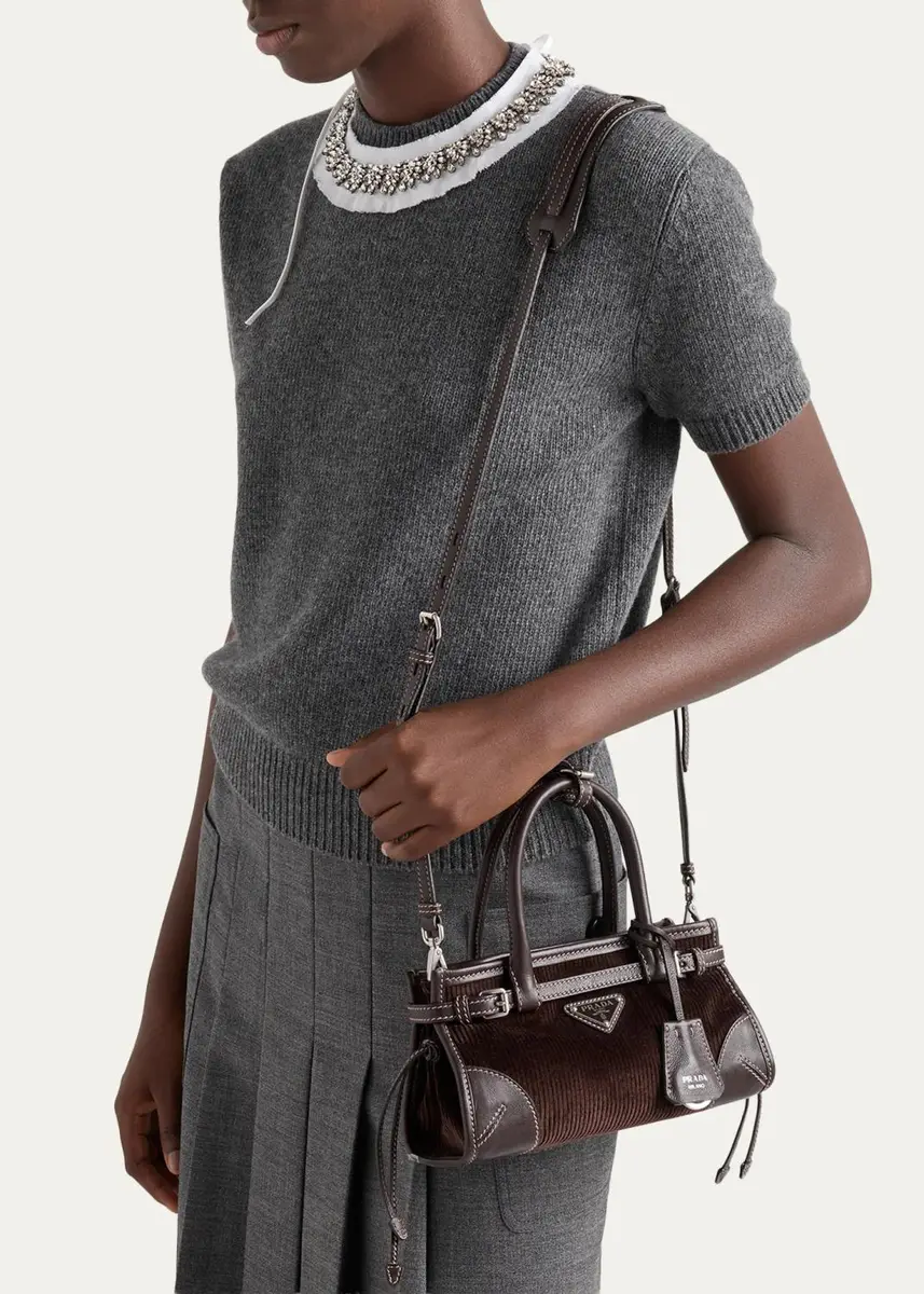 Prada Bonnie Small Corduroy & Leather Top-Handle Bag | Thumbnail 4