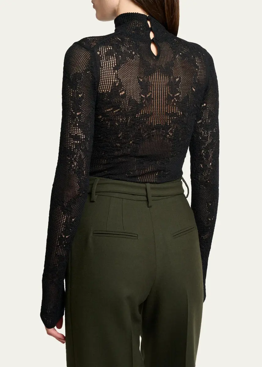 Gabriela Hearst Waite Mock-Neck Lace Knit Long-Sleeve Top | Thumbnail 3 Gabriela Hearst Waite Mock-Neck Lace Knit Long-Sleeve Top | Thumbnail 3