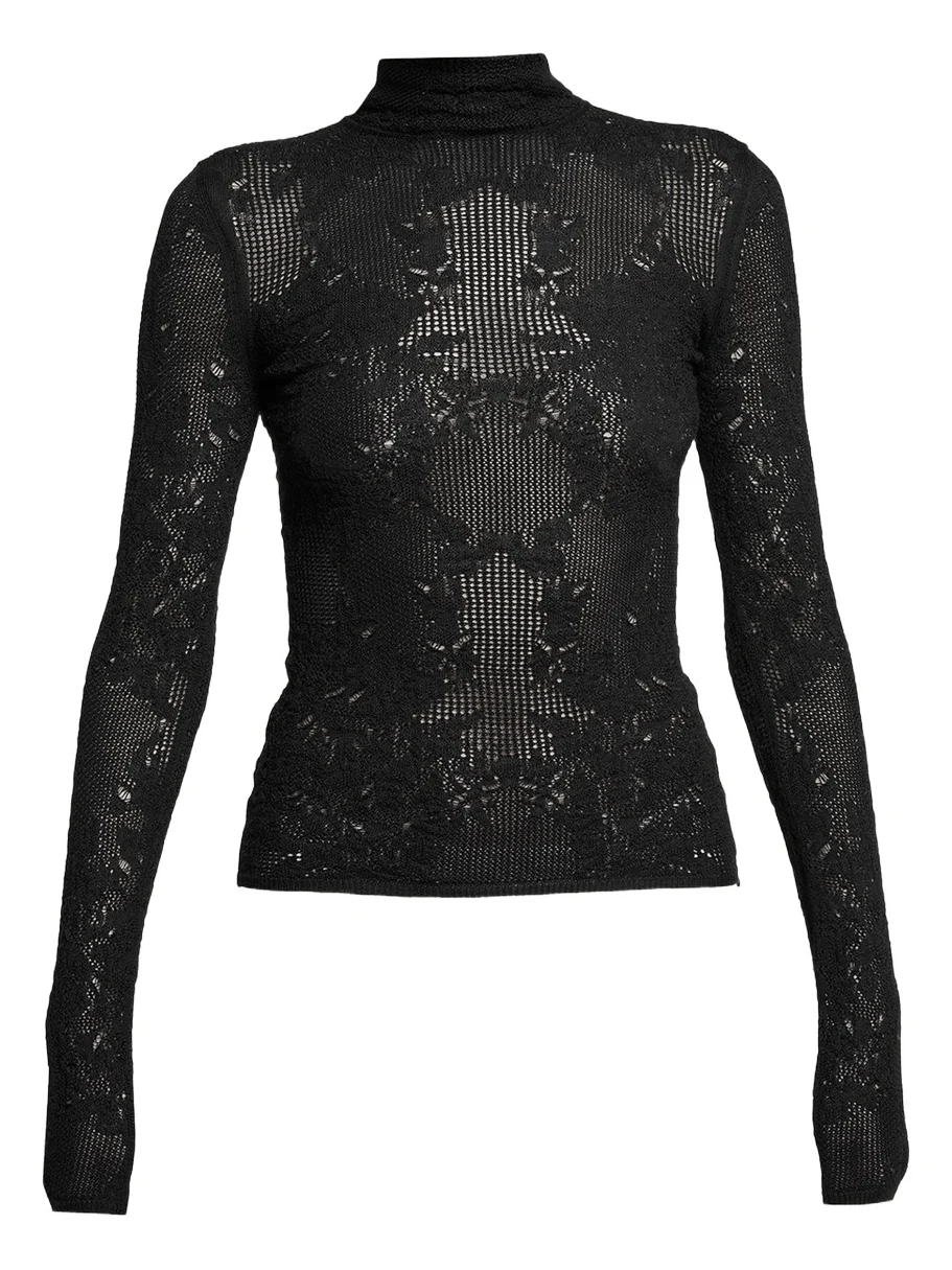 Waite Mock-Neck Lace Knit Long-Sleeve Top Waite Mock-Neck Lace Knit Long-Sleeve Top