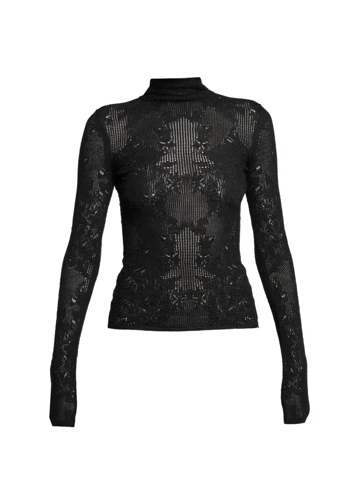 Gabriela Hearst Waite Mock-Neck Lace Knit Long-Sleeve Top