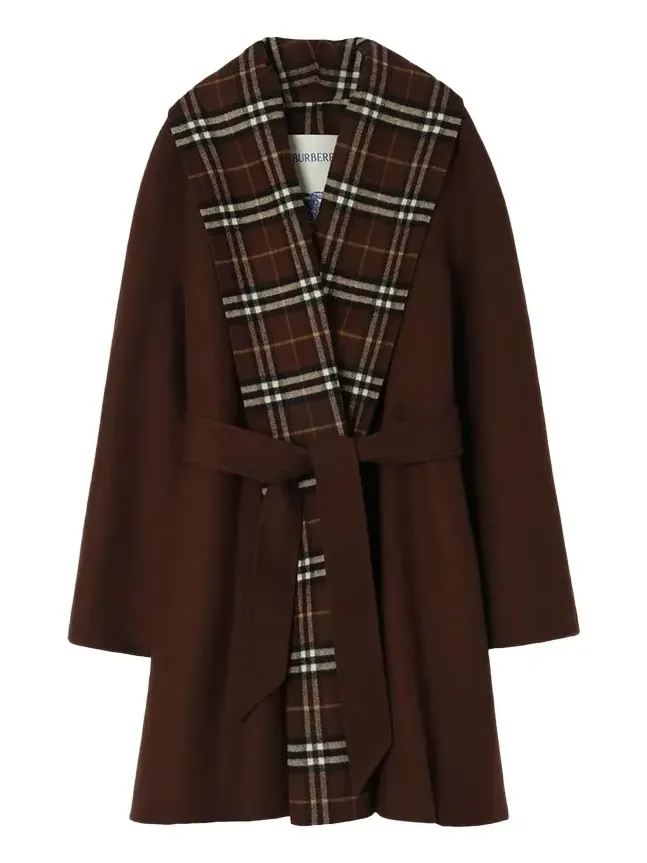 Verona Check Lapels Belted Double-Wool Wrap Coat Verona Check Lapels Belted Double-Wool Wrap Coat
