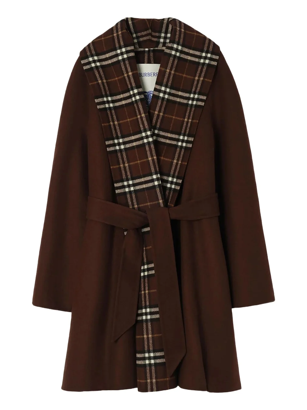 Verona Check Lapels Belted Double-Wool Wrap Coat