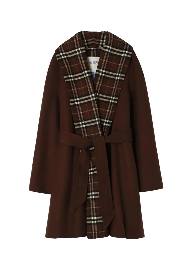 Burberry Verona Check Lapels Belted Double-Wool Wrap Coat | Image 1 Burberry Verona Check Lapels Belted Double-Wool Wrap Coat | Image 1