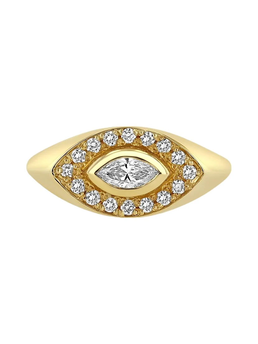 14K Marquise Pave Diamond Halo Signet Ring 14K Marquise Pave Diamond Halo Signet Ring