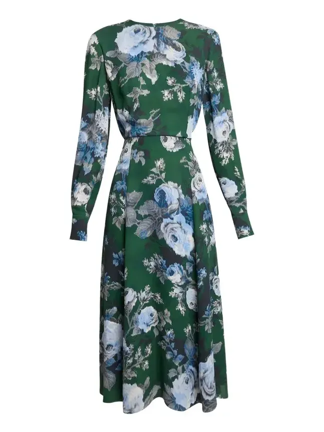Floral Crepe A-Line Midi Dress