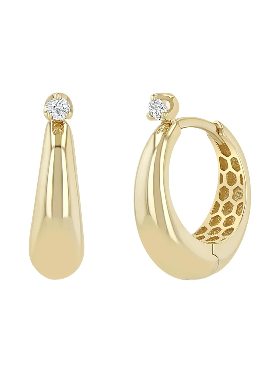 14K Prong Diamond Tapered Dome Hinge Hoop Earrings 14K Prong Diamond Tapered Dome Hinge Hoop Earrings