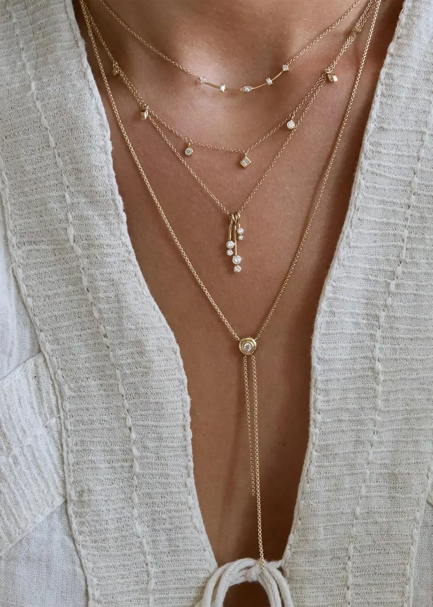 Zoë Chicco 14K Dangling Prong and Bezel Diamond Bar Necklace | Thumbnail 2 Zoë Chicco 14K Dangling Prong and Bezel Diamond Bar Necklace | Thumbnail 2