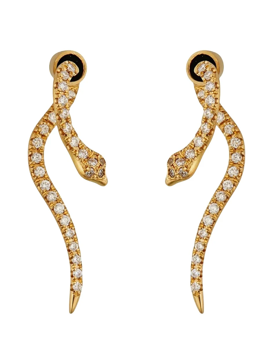 Ileana Makri 18K Yellow Gold Boa Earrings with Diamonds