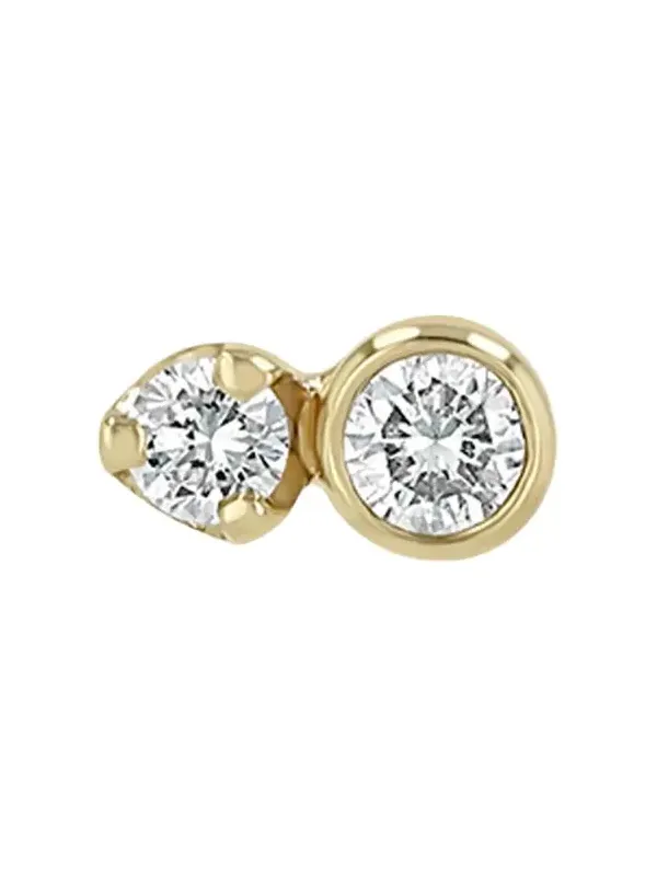 14K Diamond Prong and Bezel Mixed Stud Earring, Single 14K Diamond Prong and Bezel Mixed Stud Earring, Single