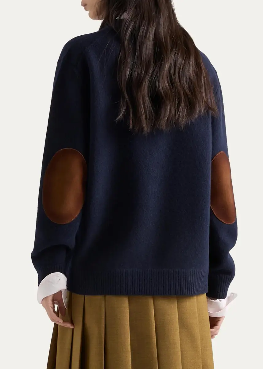 Prada Leather Elbow-Patch Wool Crewneck Sweater | Thumbnail 3 Prada Leather Elbow-Patch Wool Crewneck Sweater | Thumbnail 3