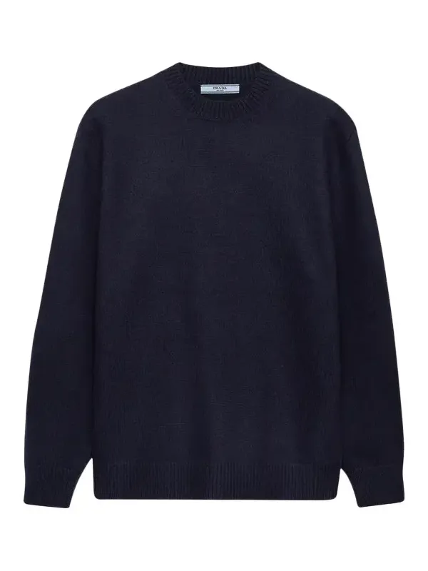 Prada Leather Elbow-Patch Wool Crewneck Sweater
