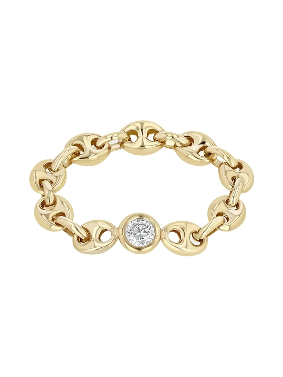 Zoë Chicco 14K Small Puffed Mariner Chain Diamond Ring