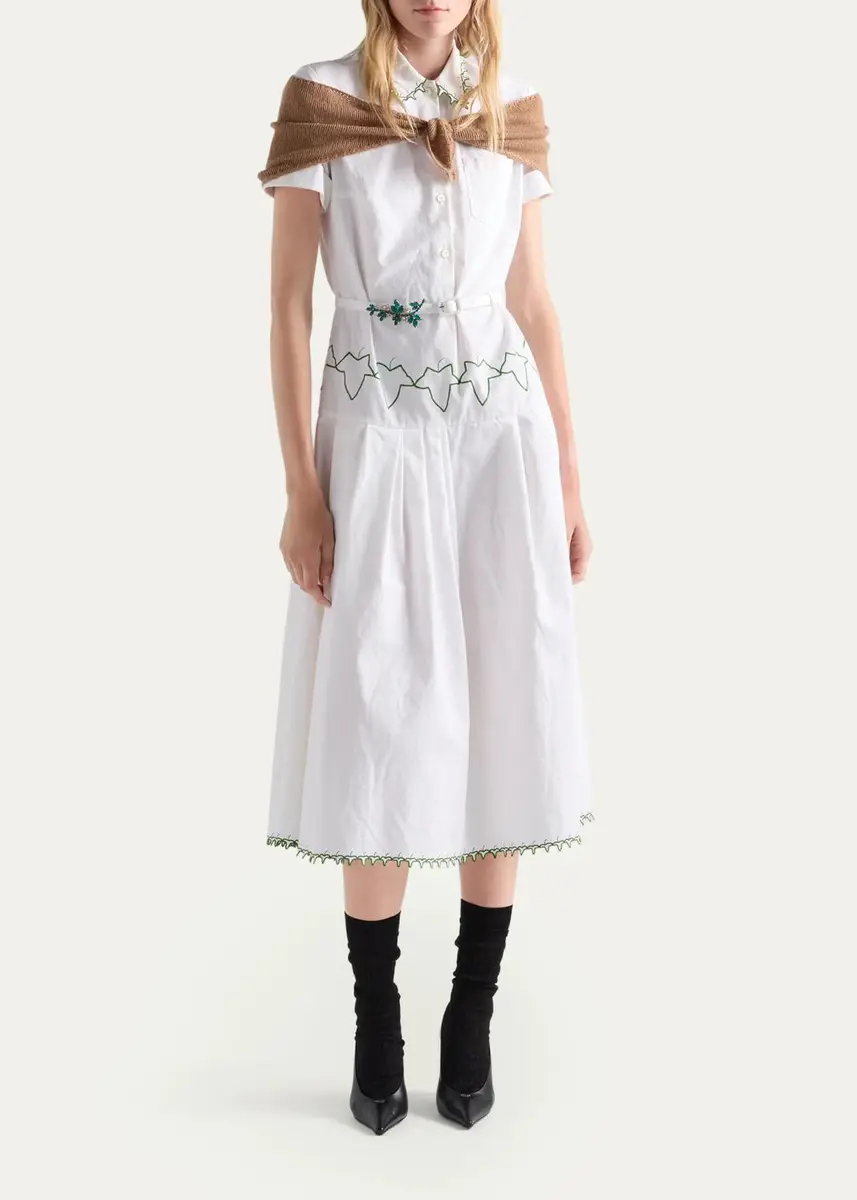 Prada Cotton Poplin A-Line Midi Dress | Thumbnail 2 Prada Cotton Poplin A-Line Midi Dress | Thumbnail 2