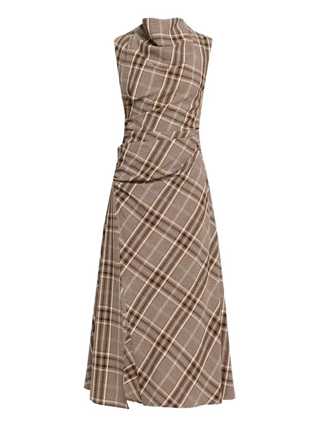 Simkhai Burke Plaid Cowl-Neck Maxi Dress