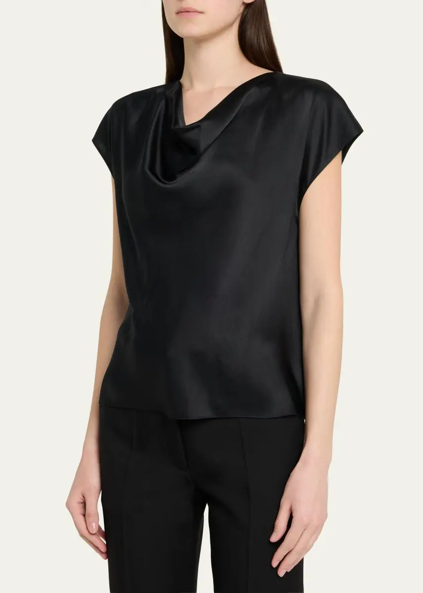 Vince Cowl-Neck Cap-Sleeve Satin Blouse | Thumbnail 4 Vince Cowl-Neck Cap-Sleeve Satin Blouse | Thumbnail 4