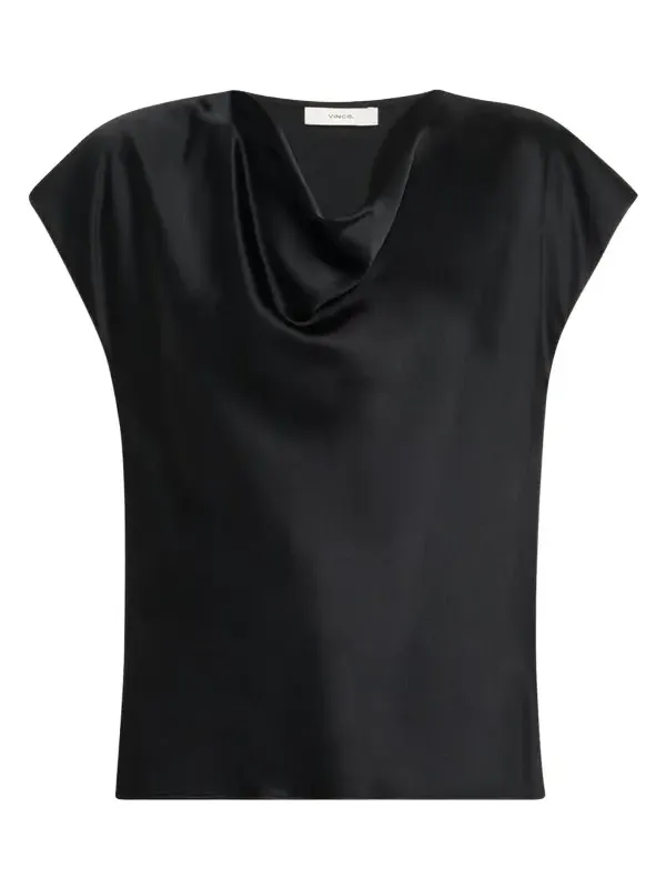 Vince Cowl-Neck Cap-Sleeve Satin Blouse