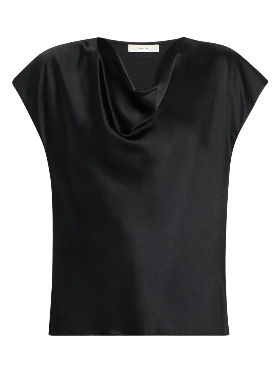 Vince Cowl-Neck Cap-Sleeve Satin Blouse