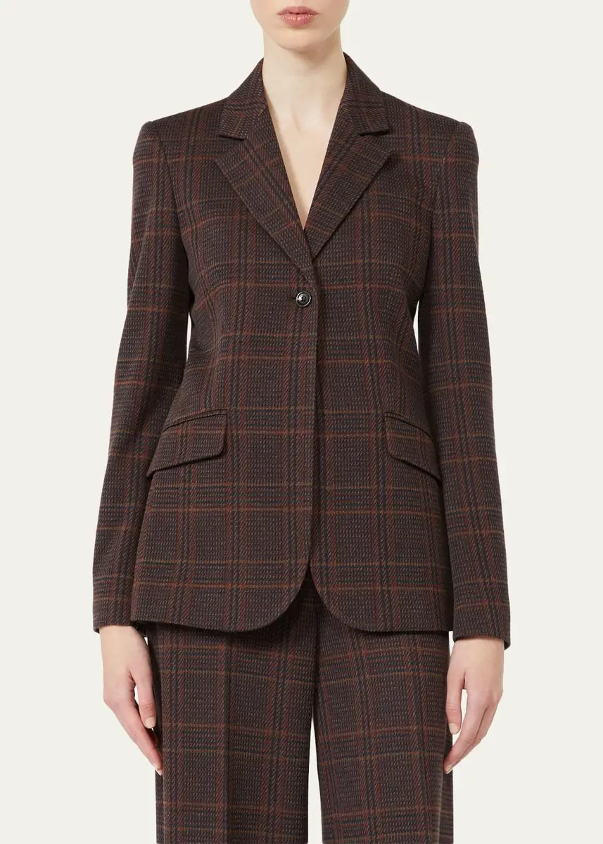 Max Mara Wool-Cotton Check Single-Breasted Jacket | Thumbnail 4 Max Mara Wool-Cotton Check Single-Breasted Jacket | Thumbnail 4