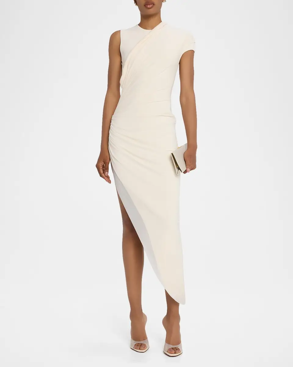 Et Ochs Georgia Draped High-Low Knit Combo Midi Dress | Thumbnail 2 Et Ochs Georgia Draped High-Low Knit Combo Midi Dress | Thumbnail 2