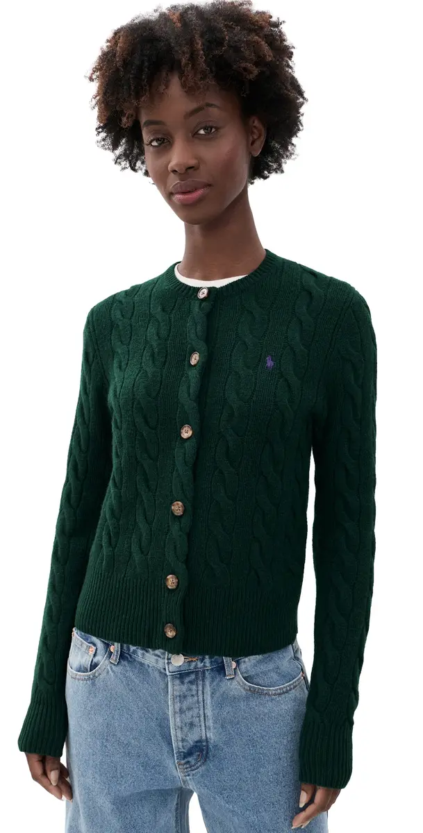 Polo Ralph Lauren Cable Knit Cardigan College Green | Image 1 Polo Ralph Lauren Cable Knit Cardigan College Green | Image 1