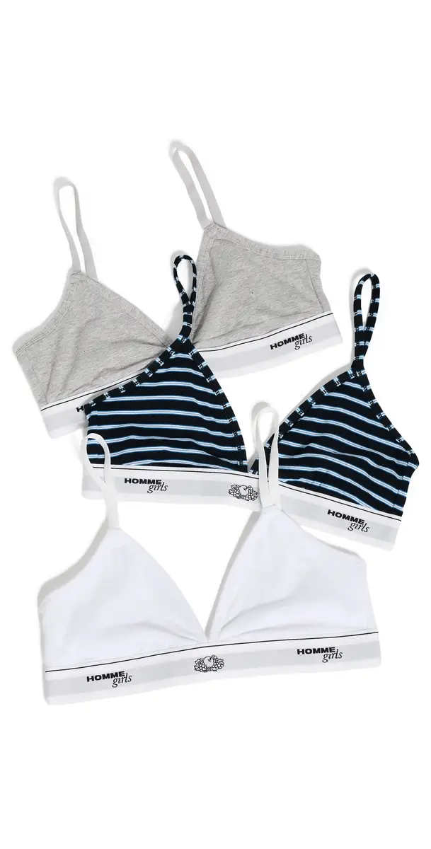 Hommegirls x Fruit of The Loom Triangle Bra 3 Pack Stripe Heather Grey/White | Image 1 Hommegirls x Fruit of The Loom Triangle Bra 3 Pack Stripe Heather Grey/White | Image 1
