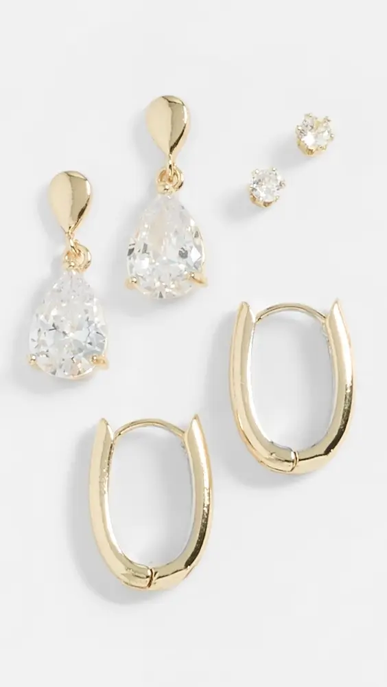 By Adina Eden Teardrop Huggie Earring Set | Thumbnail 2