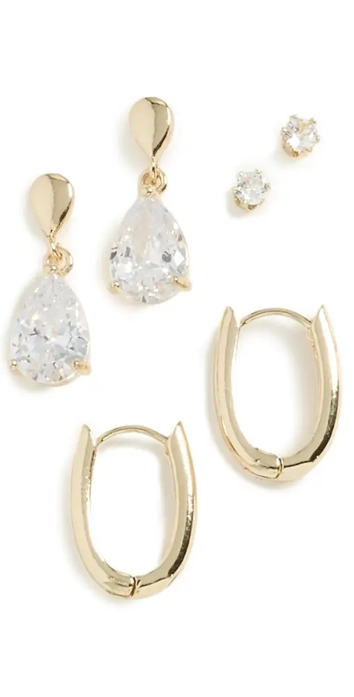 By Adina Eden Teardrop Huggie Earring Set Gold One Size | Image 1 By Adina Eden Teardrop Huggie Earring Set Gold One Size | Image 1