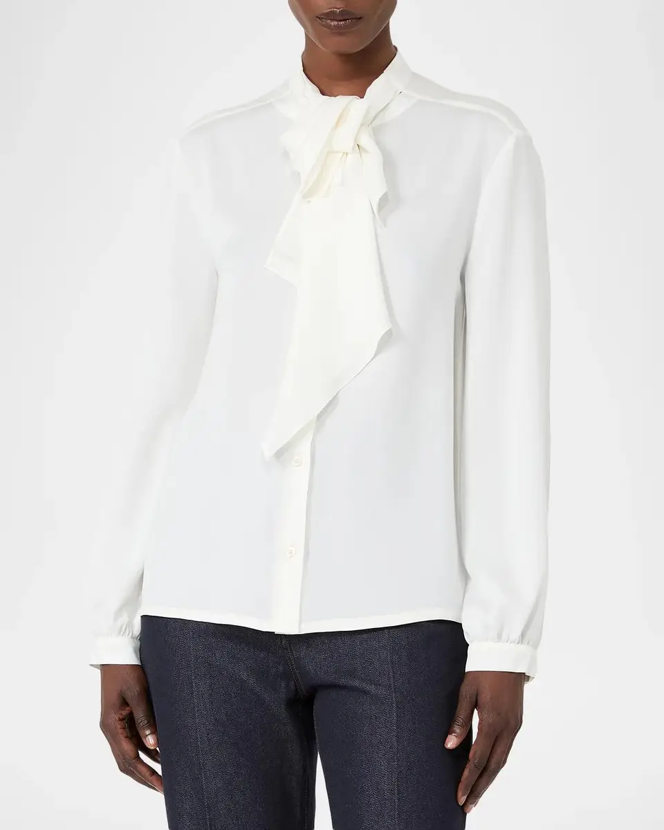 Max Mara Ruffled Neck-Scarf Silk Charmeuse Shirt | Thumbnail 3 Max Mara Ruffled Neck-Scarf Silk Charmeuse Shirt | Thumbnail 3