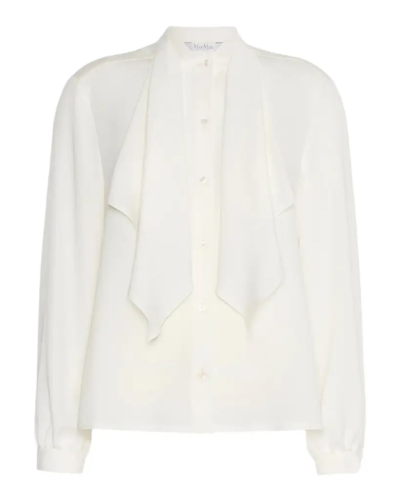 Ruffled Neck-Scarf Silk Charmeuse Shirt