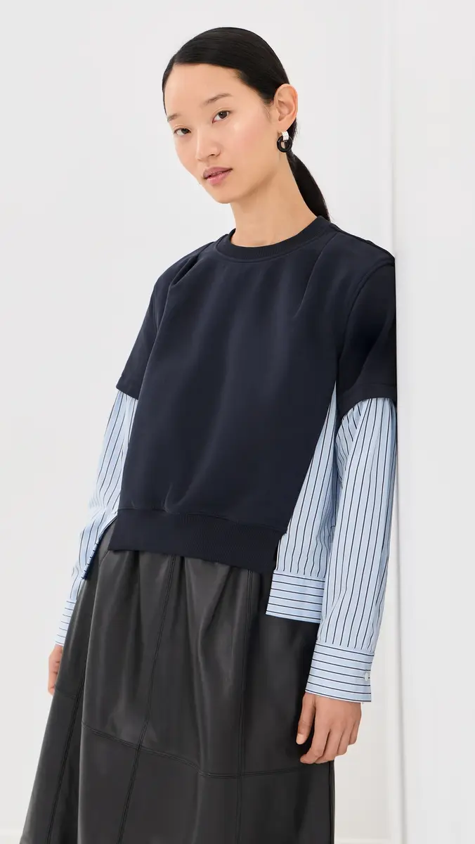 3.1 Phillip Lim Stripe Poplin Combo Sweatshirt | Thumbnail 2 3.1 Phillip Lim Stripe Poplin Combo Sweatshirt | Thumbnail 2
