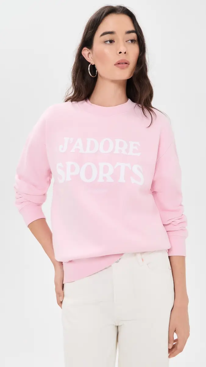 Sporty & Rich J'adore Flocked Crew Neck Sweatshirt | Thumbnail 2 Sporty & Rich J'adore Flocked Crew Neck Sweatshirt | Thumbnail 2