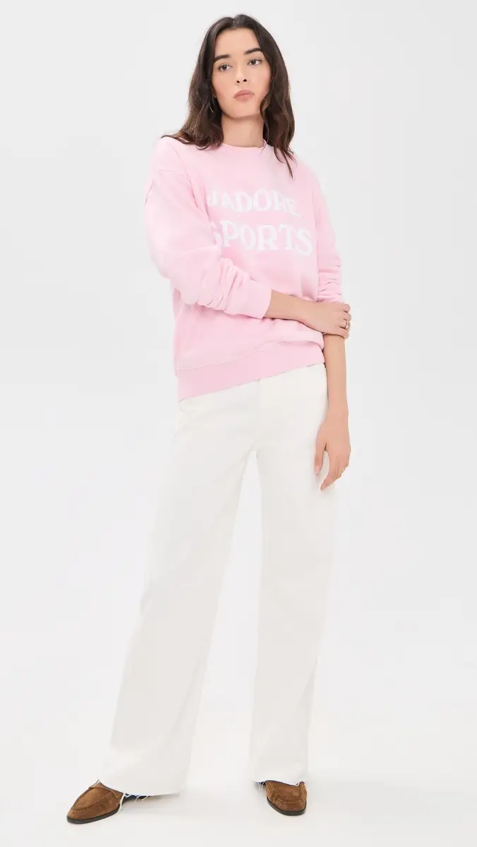Sporty & Rich J'adore Flocked Crew Neck Sweatshirt | Thumbnail 5 Sporty & Rich J'adore Flocked Crew Neck Sweatshirt | Thumbnail 5
