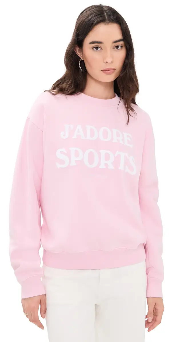 Sporty & Rich J'adore Flocked Crew Neck Sweatshirt Laffy White | Image 1 Sporty & Rich J'adore Flocked Crew Neck Sweatshirt Laffy White | Image 1
