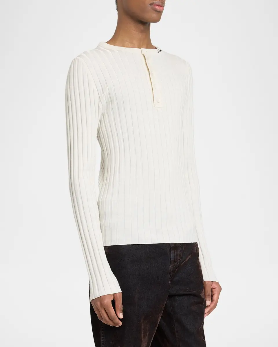 AMIRI Men's Logo Script Ribbed Long-Sleeve Henley T-Shirt | Thumbnail 4 AMIRI Men's Logo Script Ribbed Long-Sleeve Henley T-Shirt | Thumbnail 4
