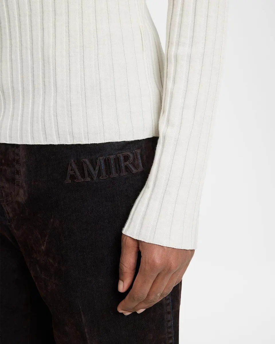 AMIRI Men's Logo Script Ribbed Long-Sleeve Henley T-Shirt | Thumbnail 5 AMIRI Men's Logo Script Ribbed Long-Sleeve Henley T-Shirt | Thumbnail 5