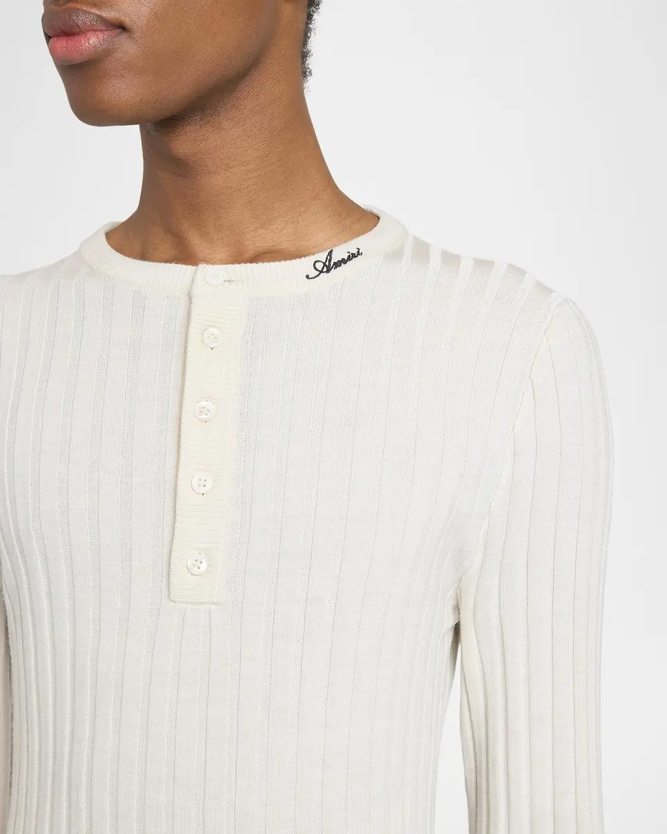 AMIRI Men's Logo Script Ribbed Long-Sleeve Henley T-Shirt | Thumbnail 6 AMIRI Men's Logo Script Ribbed Long-Sleeve Henley T-Shirt | Thumbnail 6