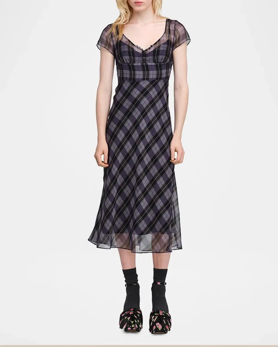 Marc Jacobs Plaid Chiffon Midi Dress | Thumbnail 2 Marc Jacobs Plaid Chiffon Midi Dress | Thumbnail 2